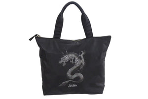 Jean Paul Gaultier ジャンポールゴルチェ ハンドバッグ ドラゴン タトゥー ブラック グレー ナイロン シルバー金具 龍 良品 中古 4b002366