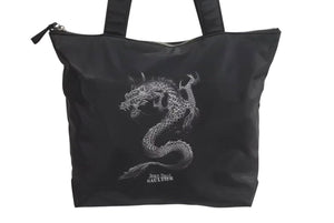 Jean Paul Gaultier ジャンポールゴルチェ ハンドバッグ ドラゴン タトゥー ブラック グレー ナイロン シルバー金具 龍 良品 中古 4b002366