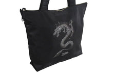 Load image into Gallery viewer, Jean Paul Gaultier ジャンポールゴルチェ ハンドバッグ ドラゴン タトゥー ブラック グレー ナイロン シルバー金具 龍 良品 中古 4b002366