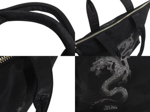 Jean Paul Gaultier ジャンポールゴルチェ ハンドバッグ ドラゴン タトゥー ブラック グレー ナイロン シルバー金具 龍 良品 中古 4b002366