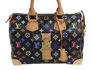 極美品 LOUIS VUITTON ルイヴィトン スピーディ30 村上隆 ハンドバッグ M92642 モノグラム マルチカラー ブラック 中古 4b002375
