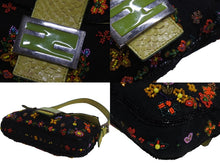 Load image into Gallery viewer, FENDI フェンディ ビーズ刺繍 マンマバケット ワンショルダーバッグ 26424 ブラック マルチカラー グリーン シルバー金具 ロゴ 美品 中古 4b002378