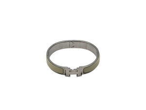 HERMES エルメス クリッククラック H ブレスレット バングル D刻印 メタル アイボリー シルバー 美品 中古 4b002382