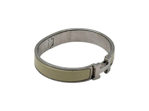 HERMES エルメス クリッククラック H ブレスレット バングル D刻印 メタル アイボリー シルバー 美品 中古 4b002382