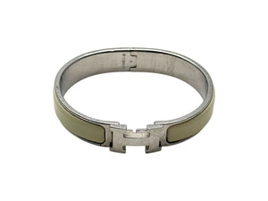 HERMES エルメス クリッククラック H ブレスレット バングル D刻印 メタル アイボリー シルバー 美品 中古 4b002382