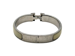 HERMES エルメス クリッククラック H ブレスレット バングル D刻印 メタル アイボリー シルバー 美品 中古 4b002382