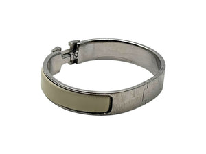 HERMES エルメス クリッククラック H ブレスレット バングル D刻印 メタル アイボリー シルバー 美品 中古 4b002382