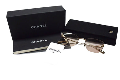 CHANEL シャネル キャッツアイ シェイプ ブルーライトカット アイウェア リムレス メガネ チタン ブラウン ゴールド 美品 中古 4b002383