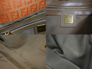 FENDI フェンディ ズッキーノ柄 マンマバケット ワンショルダーバッグ 総柄 エナメル レザー オレンジ ゴールド金具 美品 中古 4b002397