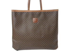 CELINE セリーヌ トートバッグ マカダム柄 ベージュ ブラウン PVC レザー ゴールド金具 良品 中古 4b002398
