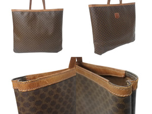 CELINE セリーヌ トートバッグ マカダム柄 ベージュ ブラウン PVC レザー ゴールド金具 良品 中古 4b002398