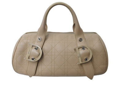CHRISTIAN DIOR クリスチャンディオール カナージュ ミニボストンバッグ ハンドバッグ ロゴ金具 レザー ベージュ 美品 中古 4b002408