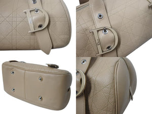 CHRISTIAN DIOR クリスチャンディオール カナージュ ミニボストンバッグ ハンドバッグ ロゴ金具 レザー ベージュ 美品 中古 4b002408