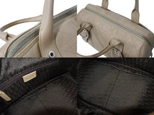 CHRISTIAN DIOR クリスチャンディオール カナージュ ミニボストンバッグ ハンドバッグ ロゴ金具 レザー ベージュ 美品 中古 4b002408