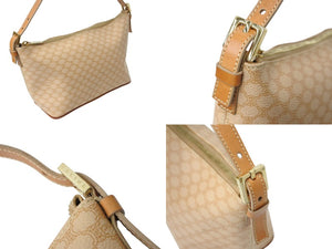CELINE セリーヌ ハンドバッグ マカダム ロゴ ヴィンテージ ベージュ ロゴ PVC レザー 鞄 ゴールド金具 美品 中古 4b002412