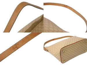 CELINE セリーヌ ハンドバッグ マカダム ロゴ ヴィンテージ ベージュ ロゴ PVC レザー 鞄 ゴールド金具 美品 中古 4b002412
