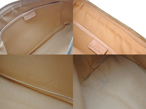 CELINE セリーヌ ハンドバッグ マカダム ロゴ ヴィンテージ ベージュ ロゴ PVC レザー 鞄 ゴールド金具 美品 中古 4b002412