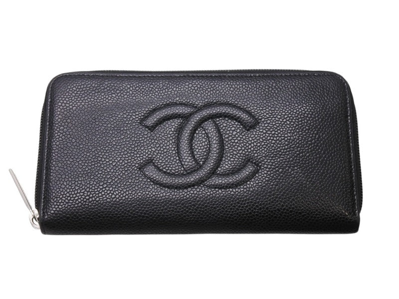 CHANEL シャネル ココマーク ラウンドファスナー 長財布 財布 A50071 18番台 キャビアスキン ブラック 良品 中古 4b002416