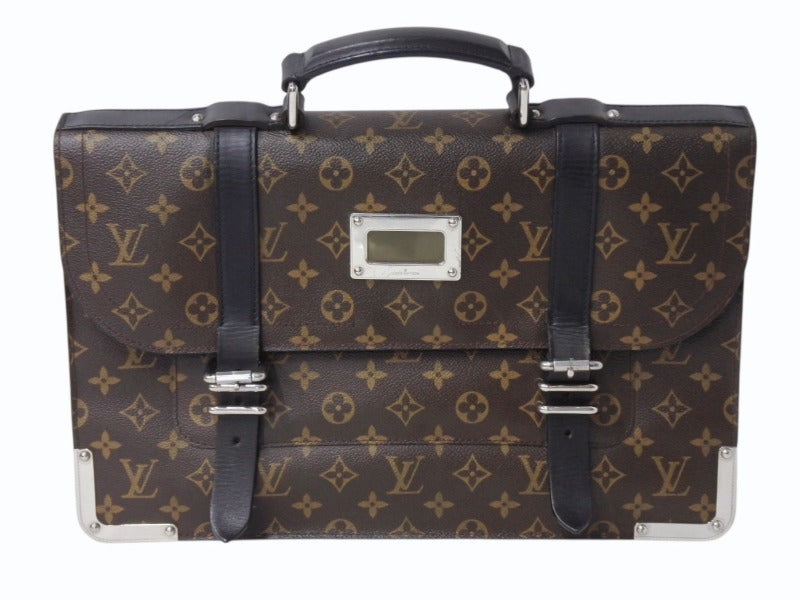 LOUIS VUITTON ルイヴィトン ラリー ビジネスバッグ ブリーフケース M92292 モノグラム マカサー ブラウン シルバー金具 美品 中古 4b002423