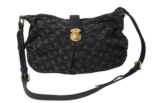 LOUIS VUITTON ルイヴィトン ショルダーバッグ スライトリー モノグラム デニム M95835 ブラック ゴールド金具 美品 中古 4b002425