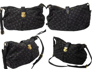 LOUIS VUITTON ルイヴィトン ショルダーバッグ スライトリー モノグラム デニム M95835 ブラック ゴールド金具 美品 中古 4b002425