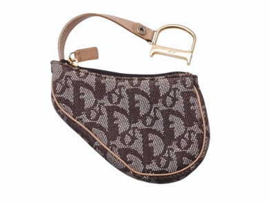 CHRISTIAN DIOR クリスチャンディオール コインケース トロッター柄 サドル キャンバス レザー ブラウン ゴールド金具 美品 中古 4b002430