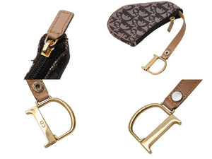 CHRISTIAN DIOR クリスチャンディオール コインケース トロッター柄 サドル キャンバス レザー ブラウン ゴールド金具 美品 中古 4b002430