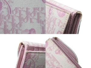 CHRISTIAN DIOR クリスチャン ディオール 長財布 トロッター サドル 花柄 フローリア レザー キャンバス ピンク シルバー金具 良品 中古 4b002432 