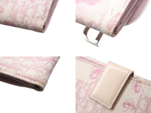 CHRISTIAN DIOR クリスチャン ディオール 長財布 トロッター サドル 花柄 フローリア レザー キャンバス ピンク シルバー金具 良品 中古 4b002432 