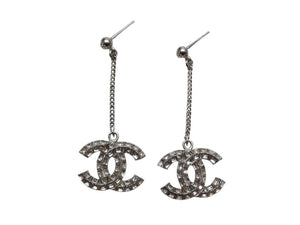 新品未使用 CHANEL シャネル チェーンピアス 重量約11.0g B19V刻印 メタル ラインストーン シルバー クリア 両耳用 ぶら下がり 中古 4c071430
