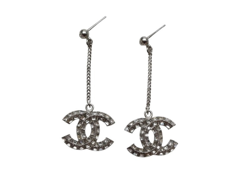 新品未使用 CHANEL シャネル チェーンピアス 重量約11.0g B19V刻印 メタル ラインストーン シルバー クリア 両耳用 ぶら下がり 中古 4c071430