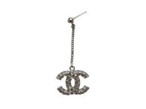 新品未使用 CHANEL シャネル チェーンピアス 重量約11.0g B19V刻印 メタル ラインストーン シルバー クリア 両耳用 ぶら下がり 中古 4c071430