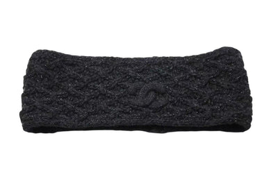 極美品 CHANEL シャネル ヘアバンド CC ココマーク 17K ツイード ラメ カシミヤウール チャコールグレー 中古 4b002434