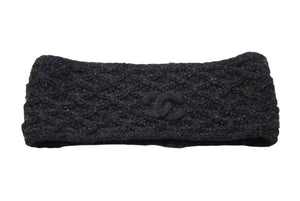 極美品 CHANEL シャネル ヘアバンド CC ココマーク 17K ツイード ラメ カシミヤウール チャコールグレー 中古 4b002434