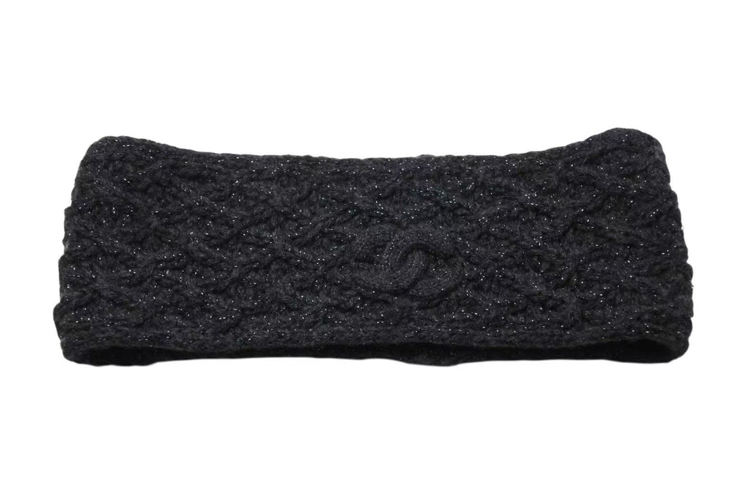 極美品 CHANEL シャネル ヘアバンド CC ココマーク 17K ツイード ラメ カシミヤウール チャコールグレー 中古 4b002434