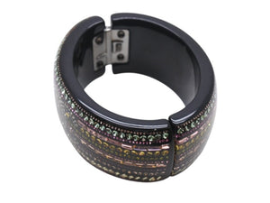 CHANEL シャネル バングル マグネット式 11P刻印 ココマーク ラインストーン ブラック マルチカラー 美品 中古 4b002440