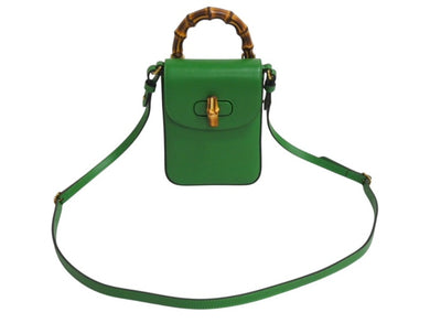 新品未使用 GUCCI グッチ 3WAYショルダーバッグ バックパック ハンドバッグ 702106 バンブー グリーン ゴールド金具 中古 4b002444