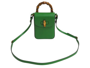 新品未使用 GUCCI グッチ 3WAYショルダーバッグ バックパック ハンドバッグ 702106 バンブー グリーン ゴールド金具 中古 4b002444