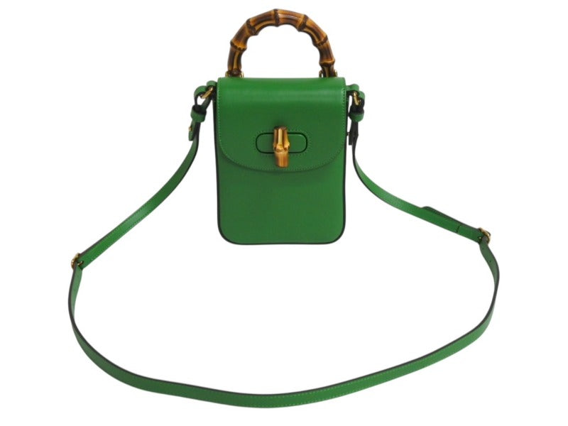 新品未使用 GUCCI グッチ 3WAYショルダーバッグ バックパック ハンドバッグ 702106 バンブー グリーン ゴールド金具 中古 4b002444
