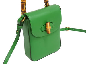 新品未使用 GUCCI グッチ 3WAYショルダーバッグ バックパック ハンドバッグ 702106 バンブー グリーン ゴールド金具 中古 4b002444