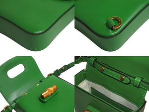 新品未使用 GUCCI グッチ 3WAYショルダーバッグ バックパック ハンドバッグ 702106 バンブー グリーン ゴールド金具 中古 4b002444