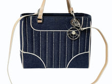 Load image into Gallery viewer, Christian Dior クリスチャンディオール ハンドバッグ MA-1011 デニム インディゴブルー プレート チャーム付き シルバー金具 美品 中古 4b002445