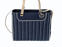 Load image into Gallery viewer, Christian Dior クリスチャンディオール ハンドバッグ MA-1011 デニム インディゴブルー プレート チャーム付き シルバー金具 美品 中古 4b002445