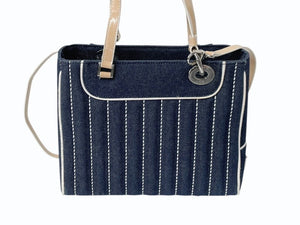 Christian Dior クリスチャンディオール ハンドバッグ MA-1011 デニム インディゴブルー プレート チャーム付き シルバー金具 美品 中古 4b002445
