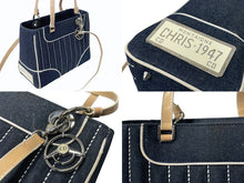 Load image into Gallery viewer, Christian Dior クリスチャンディオール ハンドバッグ MA-1011 デニム インディゴブルー プレート チャーム付き シルバー金具 美品 中古 4b002445