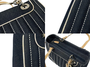 Christian Dior クリスチャンディオール ハンドバッグ MA-1011 デニム インディゴブルー プレート チャーム付き シルバー金具 美品 中古 4b002445