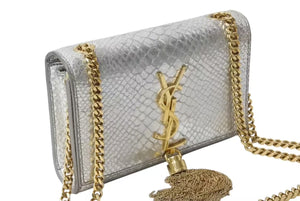SAINT LAURENT サンローラン ケイト タッセル スモール ショルダーバッグ パイソン柄 シルバー ゴールド金具 美品 中古 4b002447