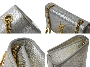SAINT LAURENT サンローラン ケイト タッセル スモール ショルダーバッグ パイソン柄 シルバー ゴールド金具 美品 中古 4b002447