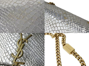 SAINT LAURENT サンローラン ケイト タッセル スモール ショルダーバッグ パイソン柄 シルバー ゴールド金具 美品 中古 4b002447
