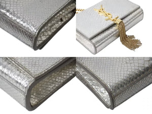 SAINT LAURENT サンローラン ケイト タッセル スモール ショルダーバッグ パイソン柄 シルバー ゴールド金具 美品 中古 4b002447